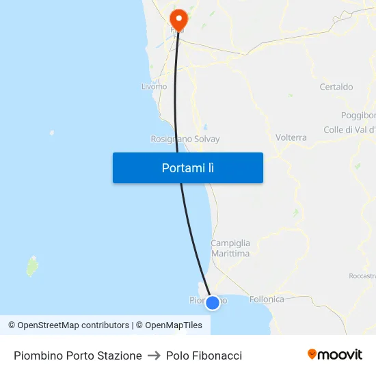 Piombino Porto Stazione to Polo Fibonacci map