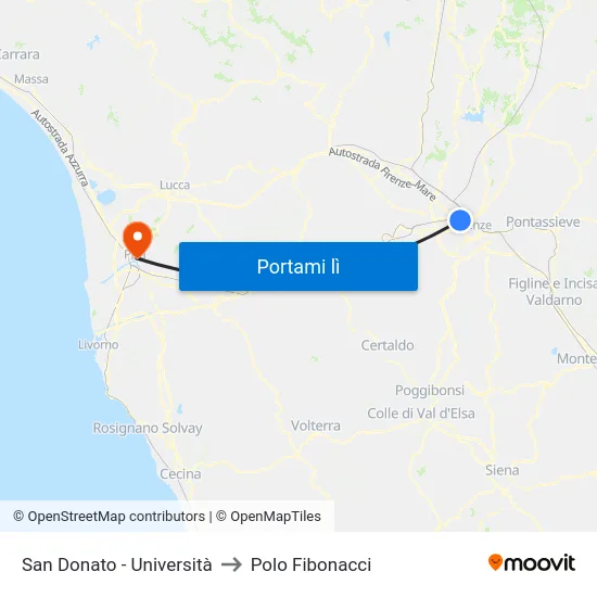 San Donato - Università to Polo Fibonacci map
