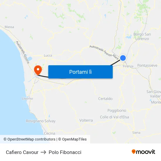 Cafiero Cavour to Polo Fibonacci map