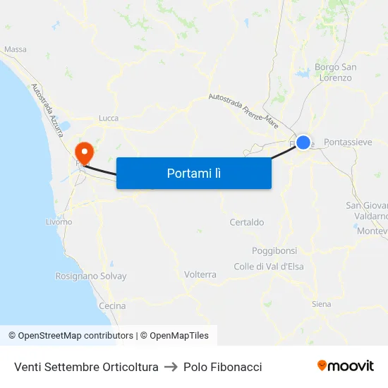 Venti Settembre Orticoltura to Polo Fibonacci map