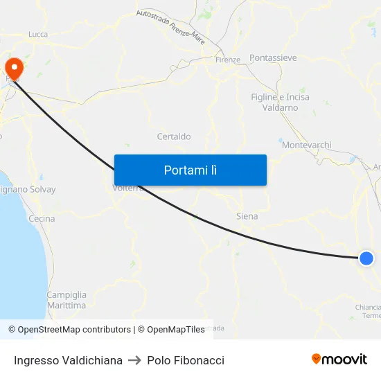 Ingresso Valdichiana to Polo Fibonacci map
