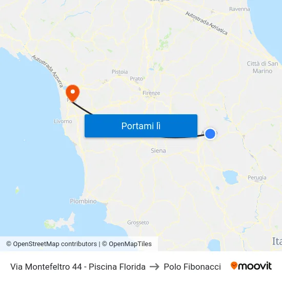 Via Montefeltro 44 - Piscina Florida to Polo Fibonacci map