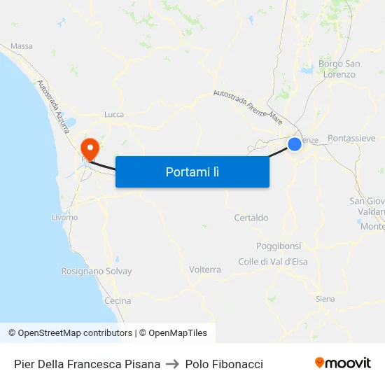 Pier Della Francesca Pisana to Polo Fibonacci map