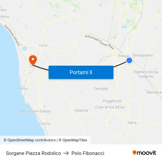 Sorgane Piazza Rodolico to Polo Fibonacci map