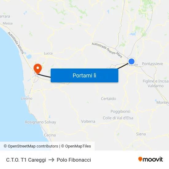 C.T.O. T1 Careggi to Polo Fibonacci map