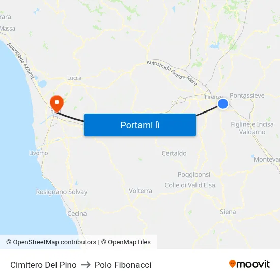 Cimitero Del Pino to Polo Fibonacci map