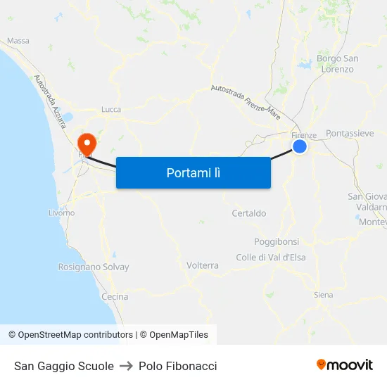 San Gaggio Scuole to Polo Fibonacci map