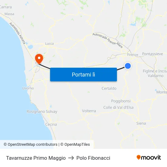 Tavarnuzze Primo Maggio to Polo Fibonacci map