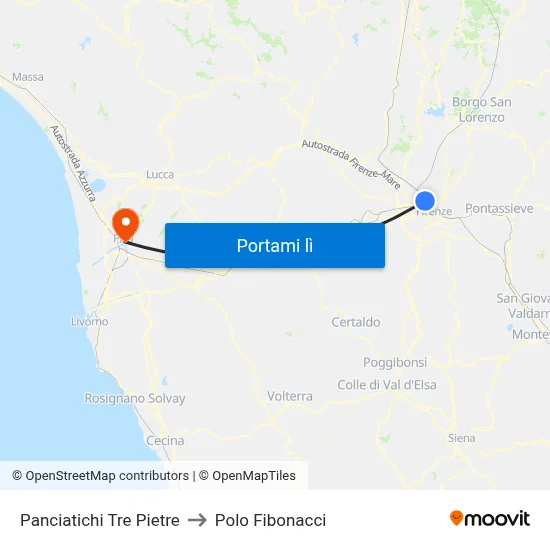 Panciatichi Tre Pietre to Polo Fibonacci map