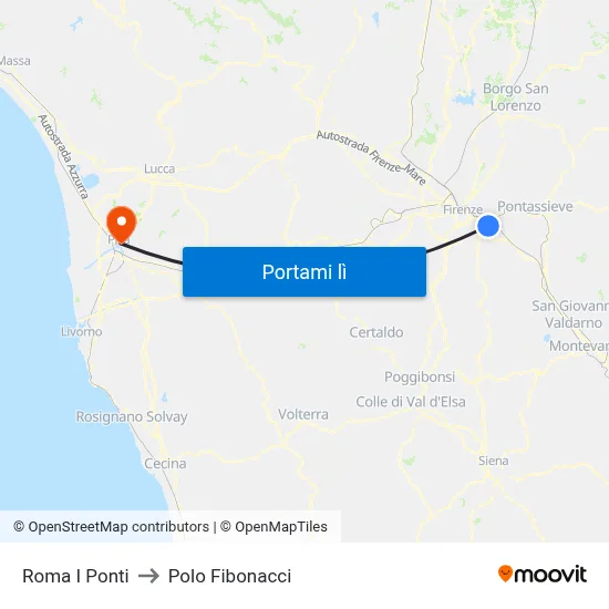 Roma I Ponti to Polo Fibonacci map