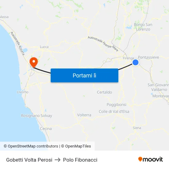 Gobetti Volta Perosi to Polo Fibonacci map