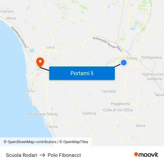 Scuola Rodari to Polo Fibonacci map