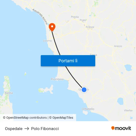 Ospedale to Polo Fibonacci map