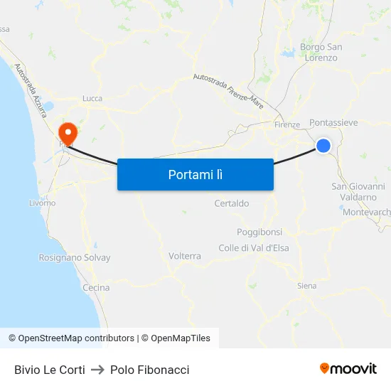 Bivio Le Corti to Polo Fibonacci map