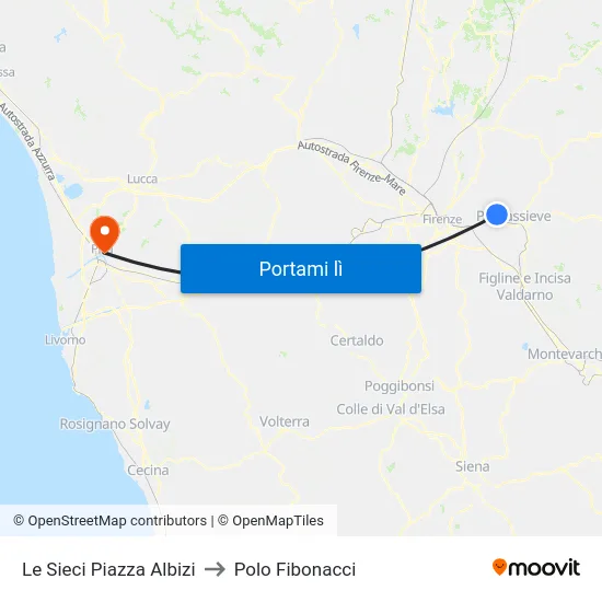 Le Sieci Piazza Albizi to Polo Fibonacci map