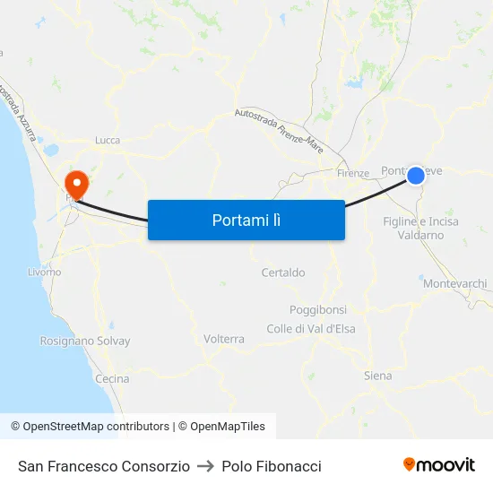 San Francesco Consorzio to Polo Fibonacci map