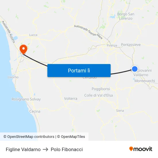 Figline Valdarno to Polo Fibonacci map