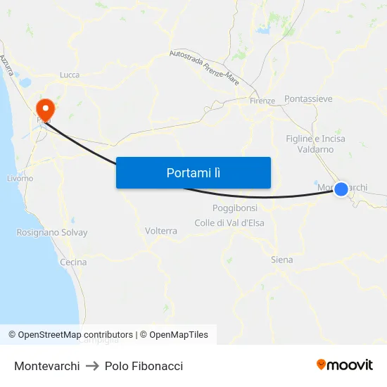 Montevarchi to Polo Fibonacci map