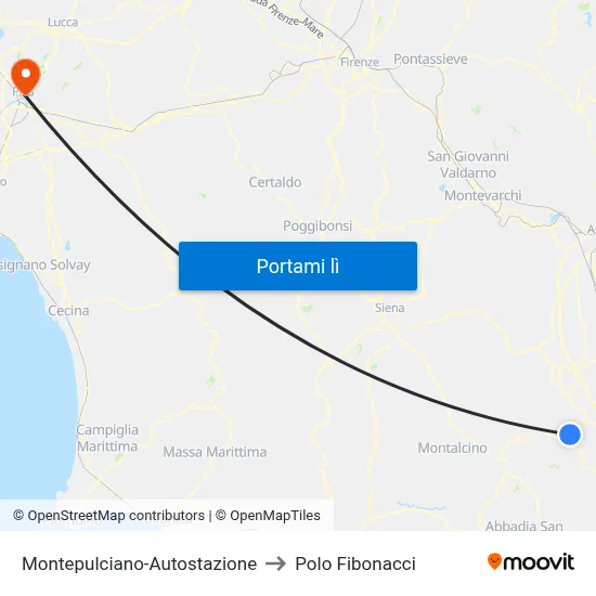 Montepulciano-Autostazione to Polo Fibonacci map