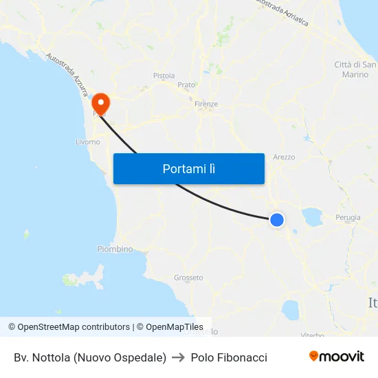 Bv. Nottola (Nuovo Ospedale) to Polo Fibonacci map