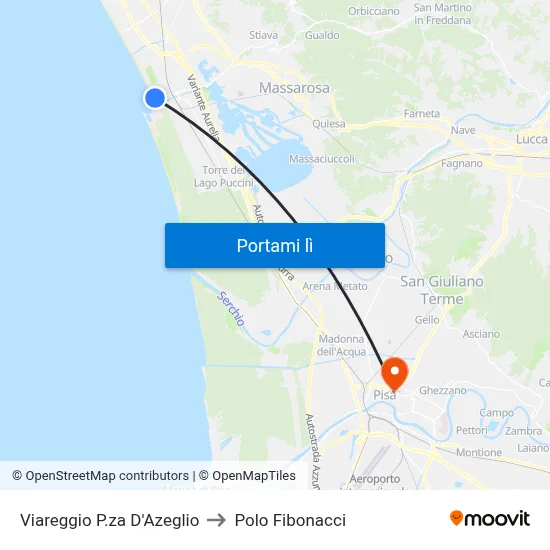 Viareggio P.za D'Azeglio to Polo Fibonacci map