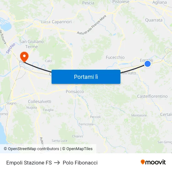 Empoli Stazione FS to Polo Fibonacci map