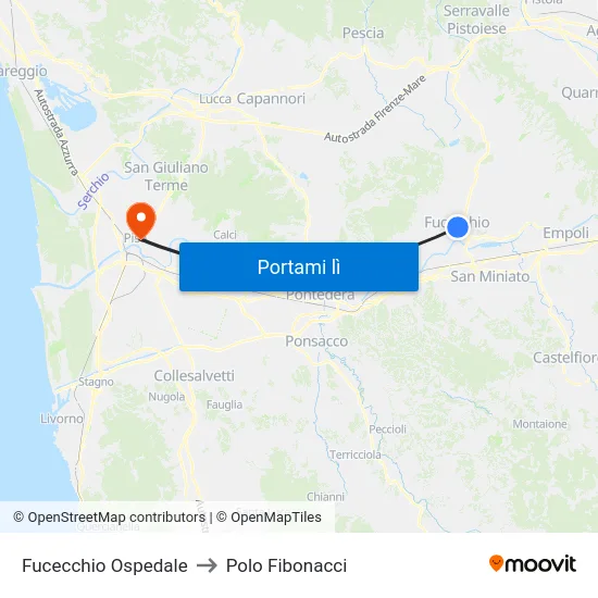 Fucecchio Ospedale to Polo Fibonacci map