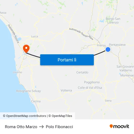 Roma Otto Marzo to Polo Fibonacci map