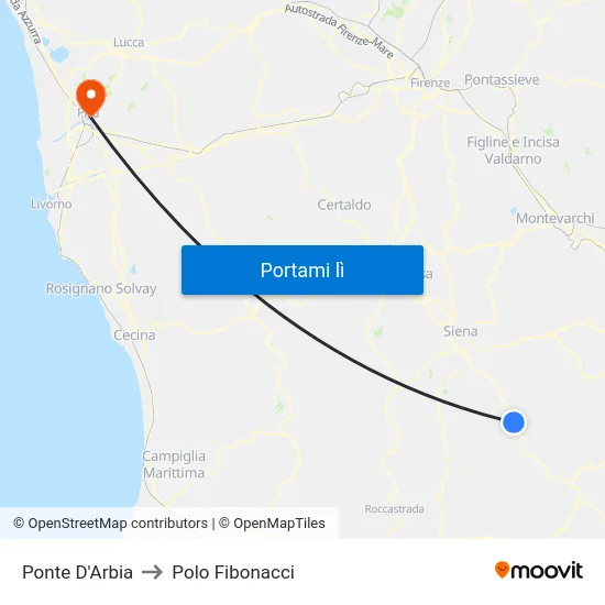 Ponte D'Arbia to Polo Fibonacci map