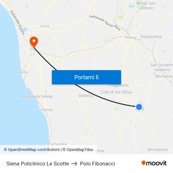 Siena Policlinico Le Scotte to Polo Fibonacci map