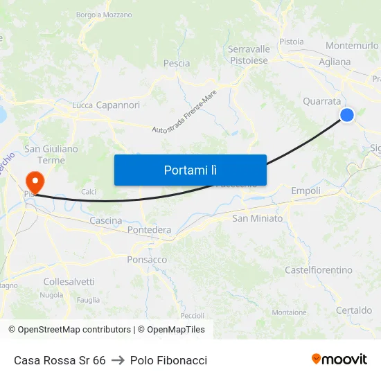 Casa Rossa Sr 66 to Polo Fibonacci map
