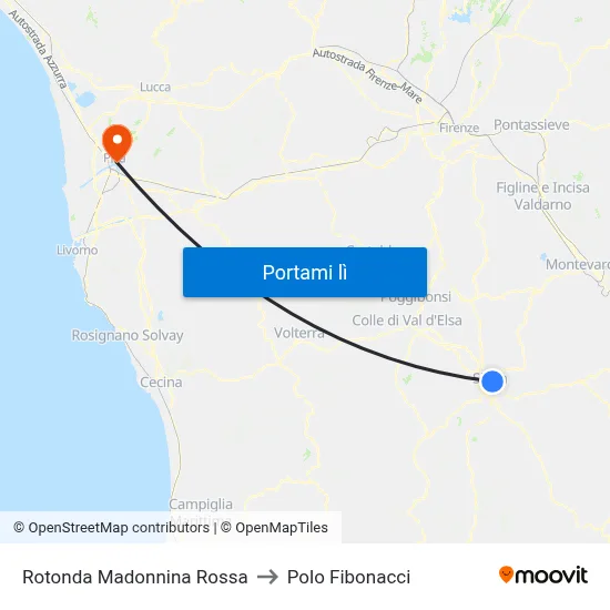 Rotonda Madonnina Rossa to Polo Fibonacci map