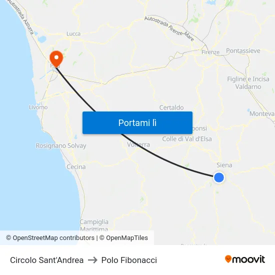 Circolo Sant'Andrea to Polo Fibonacci map