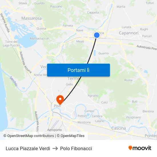 Lucca Piazzale Verdi to Polo Fibonacci map