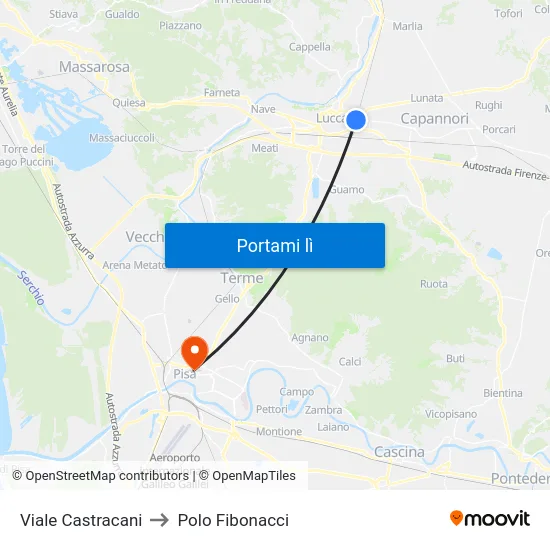 Viale Castracani to Polo Fibonacci map