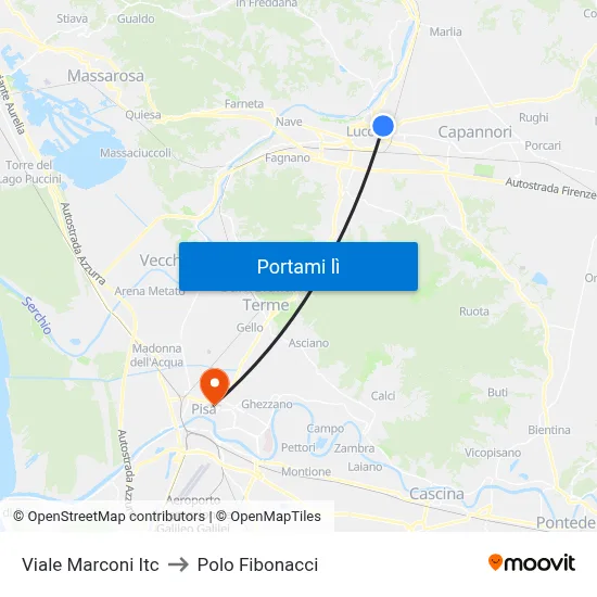 Viale Marconi Itc to Polo Fibonacci map