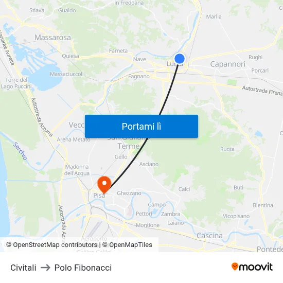 Civitali to Polo Fibonacci map