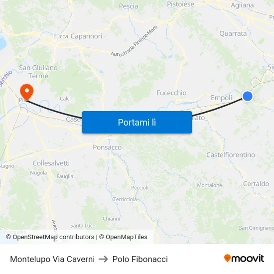 Montelupo Via Caverni to Polo Fibonacci map