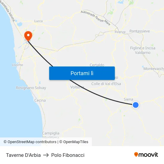 Taverne D'Arbia to Polo Fibonacci map