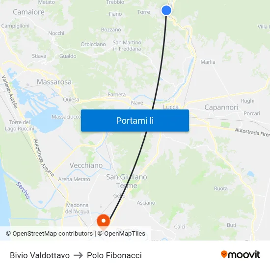 Bivio Valdottavo to Polo Fibonacci map