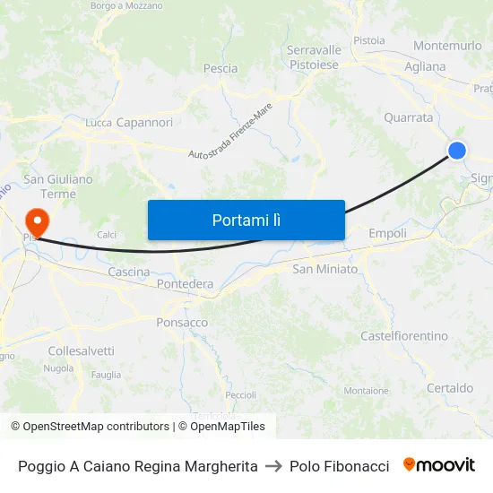 Poggio A Caiano Regina Margherita to Polo Fibonacci map
