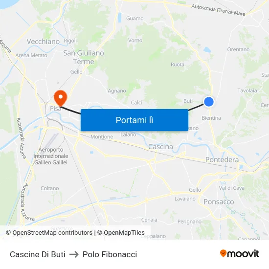 Cascine Di Buti to Polo Fibonacci map