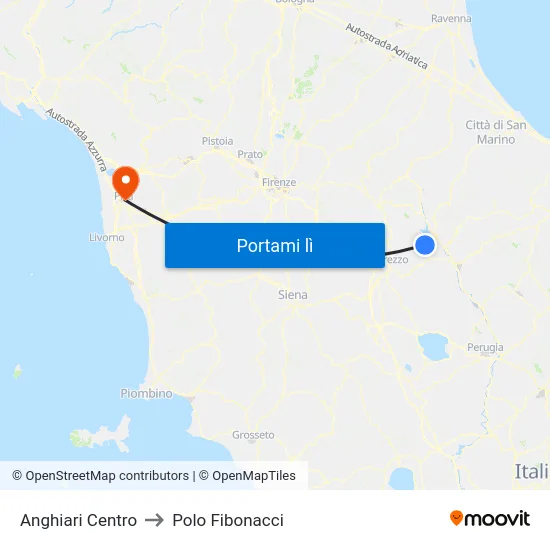 Anghiari Centro to Polo Fibonacci map
