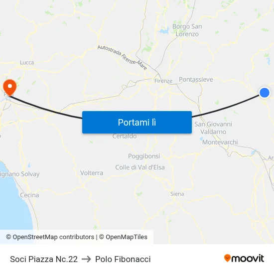 Soci Piazza Nc.22 to Polo Fibonacci map