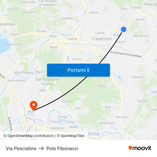 Via Pesciatina to Polo Fibonacci map