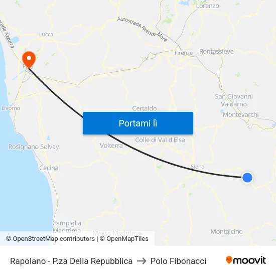 Rapolano - P.za Della Repubblica to Polo Fibonacci map