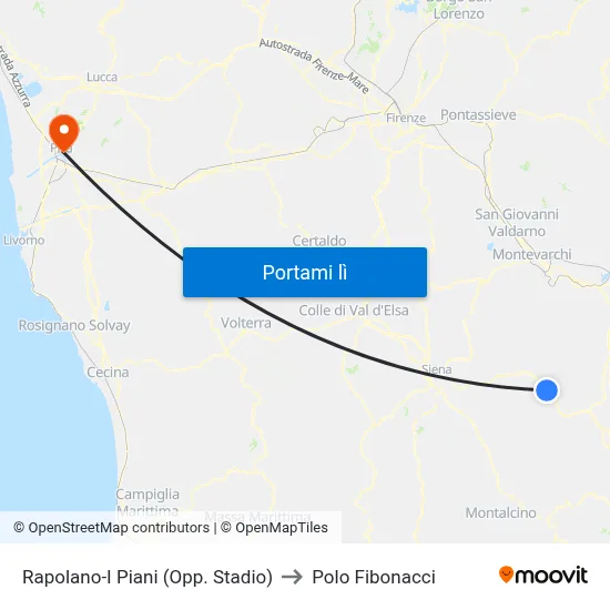 Rapolano-I Piani (Opp. Stadio) to Polo Fibonacci map