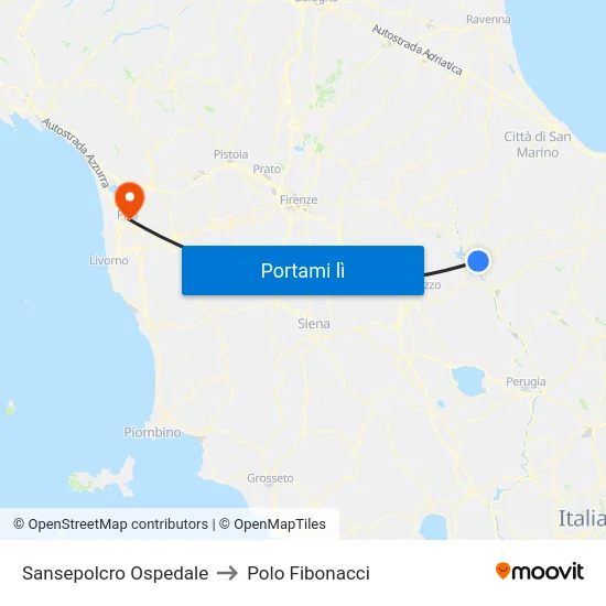 Sansepolcro Ospedale to Polo Fibonacci map