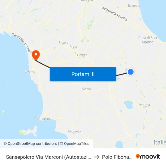 Sansepolcro Via Marconi (Autostazione) to Polo Fibonacci map