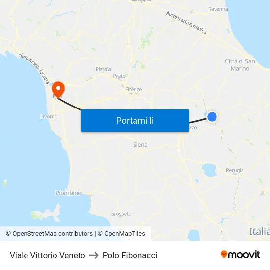 Viale Vittorio Veneto to Polo Fibonacci map